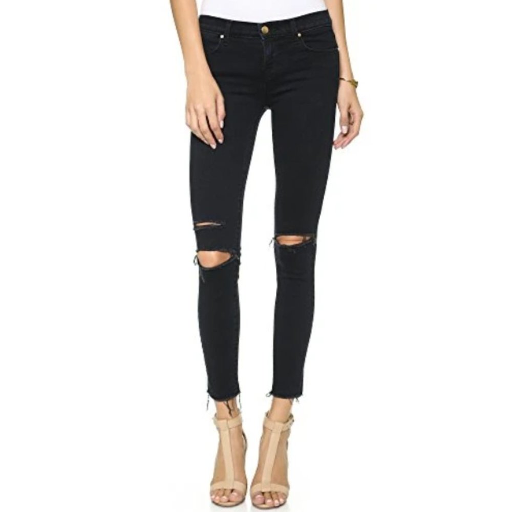 J Brand Cropped Raw Hem Mid Rise Skinny Blue Mercy Distressed Jeans 24
